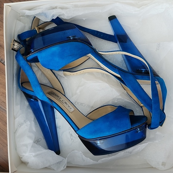 Jimmy Choo Blue Suede Niagara Sue Platform Heels - Picture 5 of 15